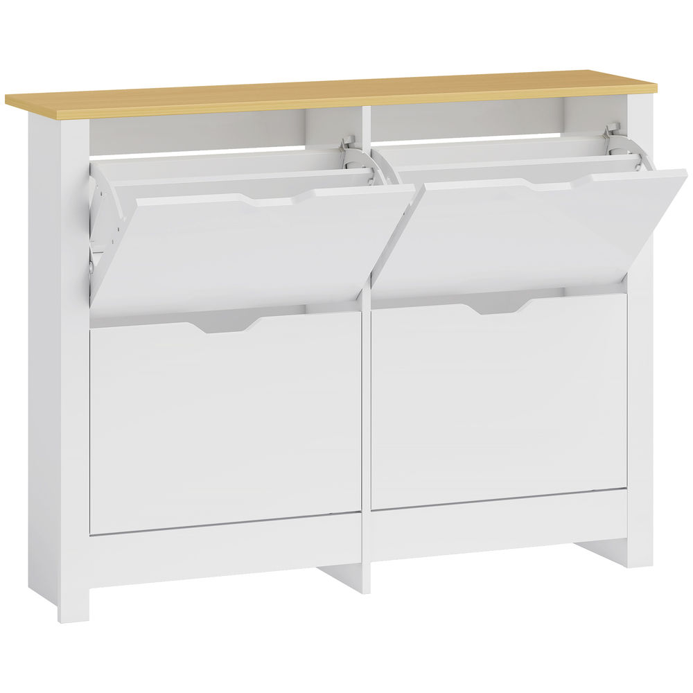 Homcom zapatero estrecho con 4 cajones abatibles, mueble zapatero con estantes ajustables, para 16 pares de zapatos, para pasillos, entradas, 105x26x80 cm, blanco