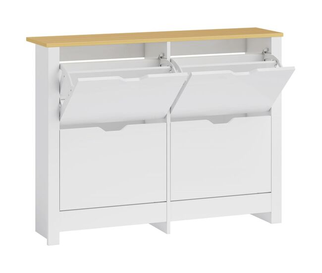 Homcom zapatero estrecho con 4 cajones abatibles, mueble zapatero con estantes ajustables, para 16 pares de zapatos, para pasillos, entradas, 105x26x80 cm, blanco
