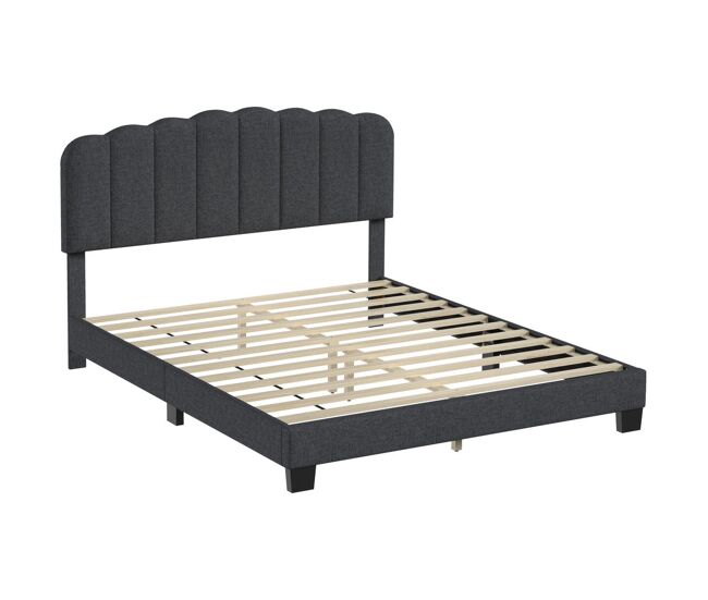 Homcom cama tapizada 160x200 cm con cabecero acolchado ajustable, marco de cama doble con láminas de madera, diseño moderno, fácil montaje, gris oscuro