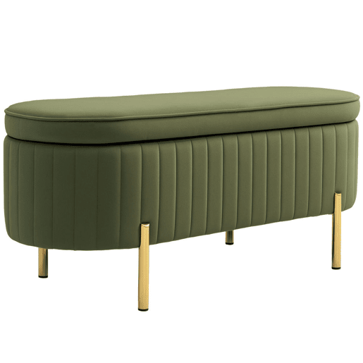 HOMCOM Banco de Cama em Veludo com Arrumação, Tampa Elevatória e Pés Dourados para Quarto e Entrada, 108x44x43,5 cm, Verde Escuro