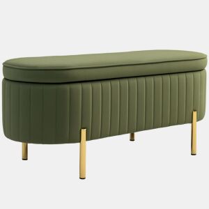 HOMCOM Banco de Cama em Veludo com Arrumação, Tampa Elevatória e Pés Dourados para Quarto e Entrada, 108x44x43,5 cm, Verde Escuro