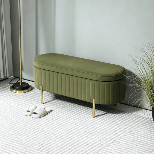HOMCOM Banco de Cama em Veludo com Arrumação, Tampa Elevatória e Pés Dourados para Quarto e Entrada, 108x44x43,5 cm, Verde Escuro