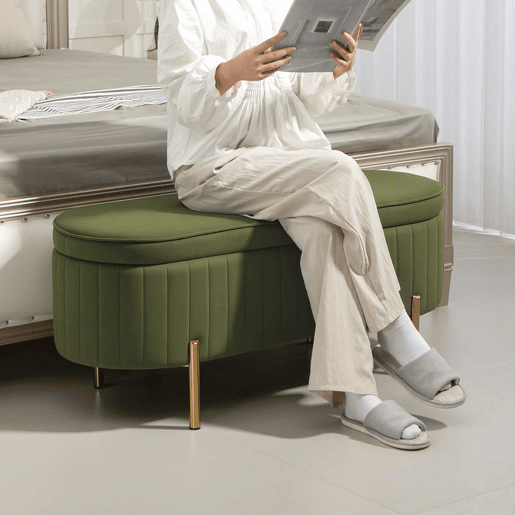 HOMCOM Banco de Cama em Veludo com Arrumação, Tampa Elevatória e Pés Dourados para Quarto e Entrada, 108x44x43,5 cm, Verde Escuro