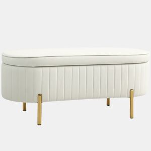 HOMCOM Banco para Pé de Cama em Veludo com Arrumação, Pés Dourados, 108x44x43,5 cm, Branco Creme