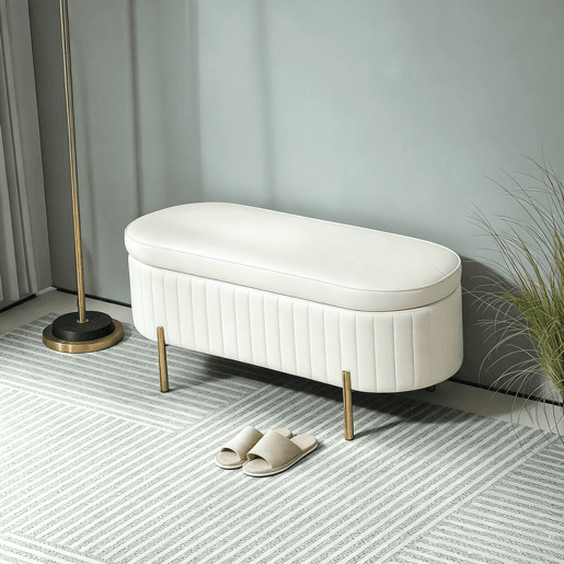 HOMCOM Banco para Pé de Cama em Veludo com Arrumação, Pés Dourados, 108x44x43,5 cm, Branco Creme