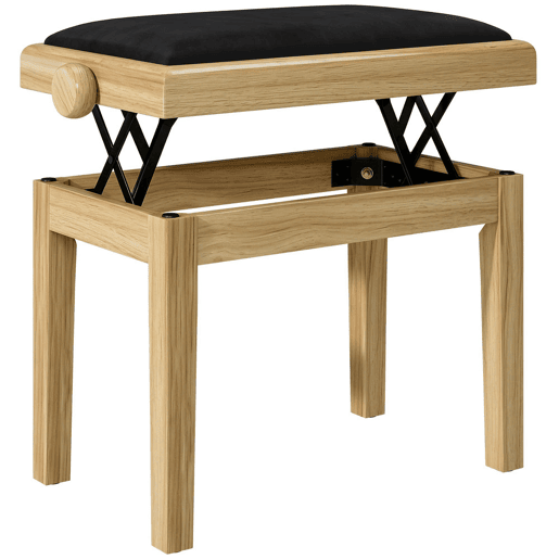 HOMCOM Banco para Piano Ajustável 45-56 cm, Banqueta Acolchoada em Veludo com Pernas em Madeira Natural