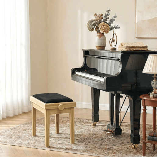 HOMCOM Banco para Piano Ajustável 45-56 cm, Banqueta Acolchoada em Veludo com Pernas em Madeira Natural