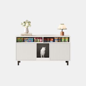 Armário para caixa de areia 120x50x66 cm - com tapete coletor e prateleiras - Branco