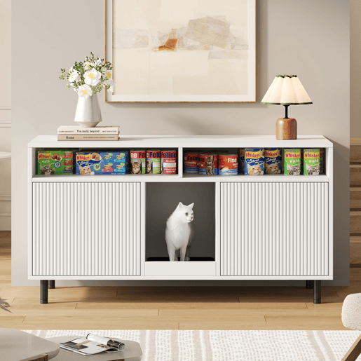 Armário para caixa de areia 120x50x66 cm - com tapete coletor e prateleiras - Branco
