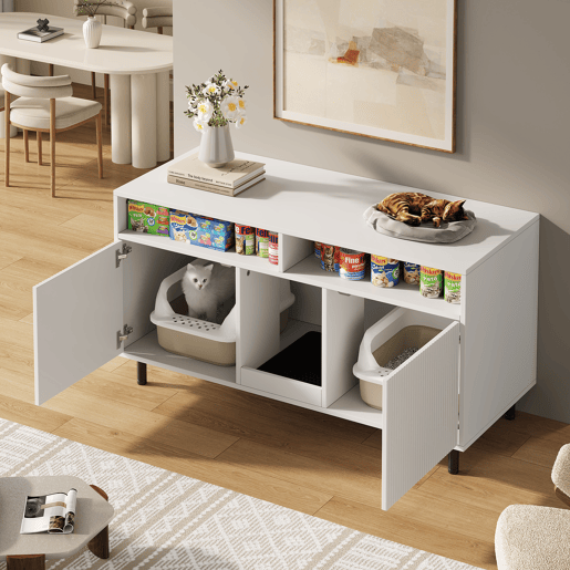 Armário para caixa de areia 120x50x66 cm - com tapete coletor e prateleiras - Branco