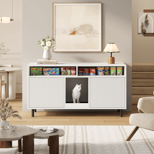 Armário para caixa de areia 120x50x66 cm - com tapete coletor e prateleiras - Branco