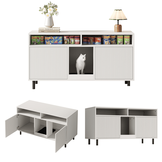 Armário para caixa de areia 120x50x66 cm - com tapete coletor e prateleiras - Branco