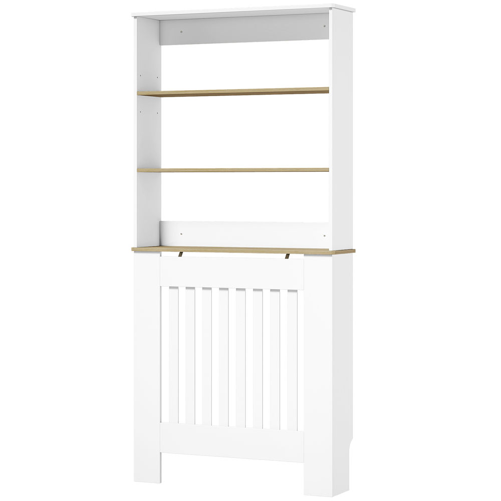 Homcom cubre radiadores con estantería de 3 niveles, cubreradiador moderno de mdf, diseño de lamas, cubierta para radiador, para salón, dormitorio, 78x19x165 cm, blanco
