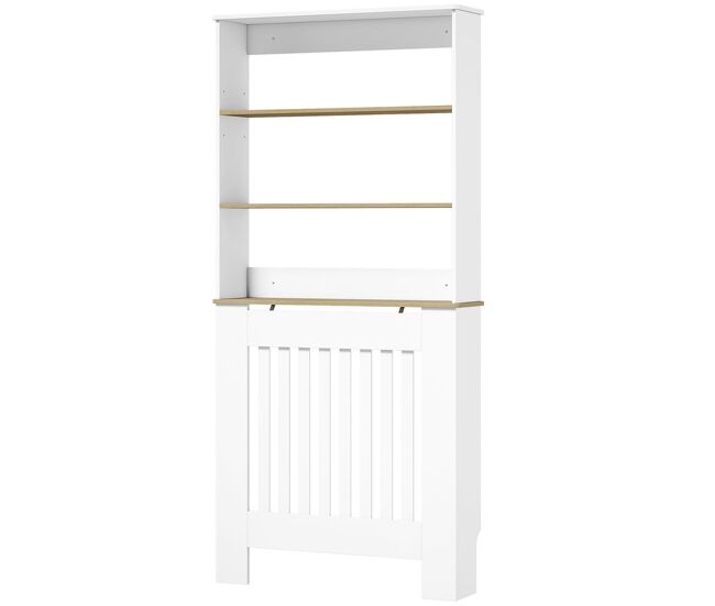 Homcom cubre radiadores con estantería de 3 niveles, cubreradiador moderno de mdf, diseño de lamas, cubierta para radiador, para salón, dormitorio, 78x19x165 cm, blanco