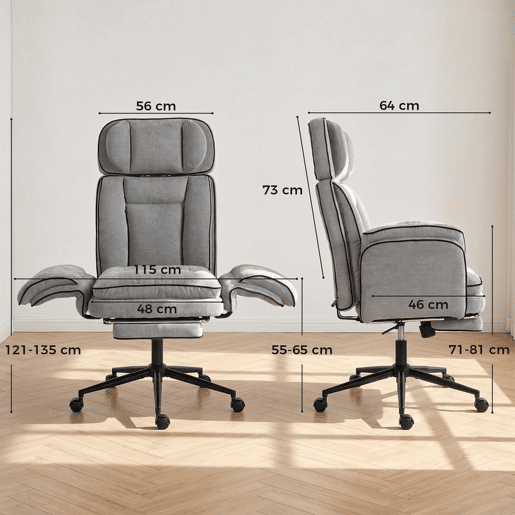 HOMCOM Cadeira de Escritório Ergonómica em Chenille com Apoio para os Pés, Apoios de Braços Rebatíveis, Encosto Alto Reclinável 145° e Apoio de Cabeça Ajustável, Cinzento HOMCOM Cadeira de Escritório Ergonómica em Chenille com Apoio para os Pés, Apoios de Braços Rebatíveis, Encosto Alto Reclinável 145° e Apoio de Cabeça Ajustável, Cinzento