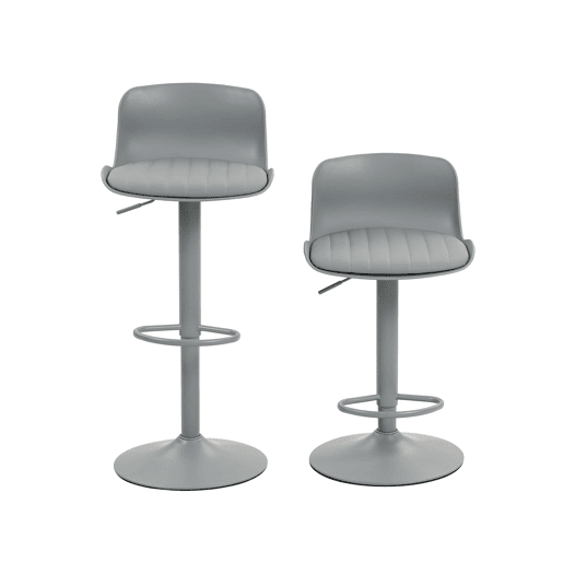 Conjunto de 2 bancos de bar 43×44×80 cm u2013 Giratórios a 360°, altura ajustável, assento em couro sintético e apoio para os pés u2013 Cinza Conjunto de 2 bancos de bar 43×44×80 cm u2013 Giratórios a 360°, altura ajustável, assento em couro sintético e apoio para os pés u2013 Cinza