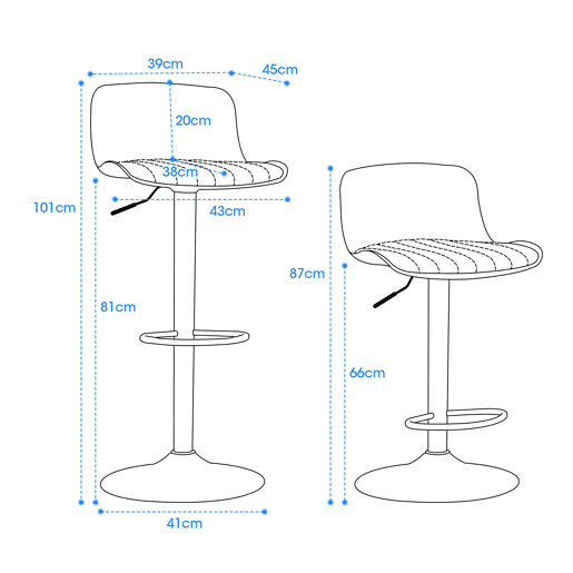 Conjunto de 2 bancos de bar 43×44×80 cm u2013 Giratórios a 360°, altura ajustável, assento em couro sintético e apoio para os pés u2013 Cinza Conjunto de 2 bancos de bar 43×44×80 cm u2013 Giratórios a 360°, altura ajustável, assento em couro sintético e apoio para os pés u2013 Cinza