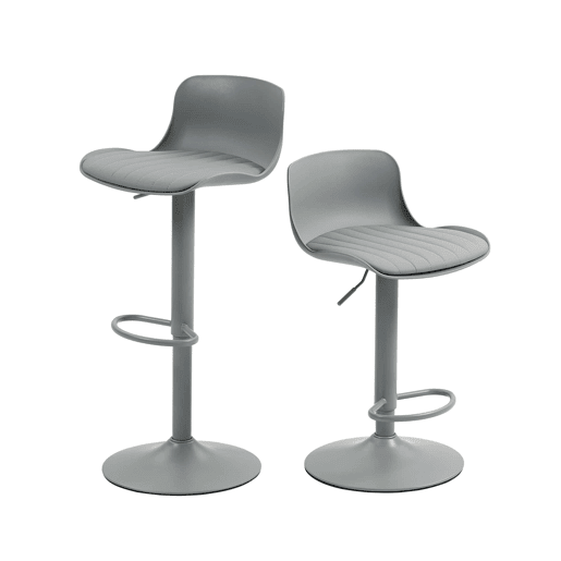 Conjunto de 2 bancos de bar 43×44×80 cm u2013 Giratórios a 360°, altura ajustável, assento em couro sintético e apoio para os pés u2013 Cinza Conjunto de 2 bancos de bar 43×44×80 cm u2013 Giratórios a 360°, altura ajustável, assento em couro sintético e apoio para os pés u2013 Cinza