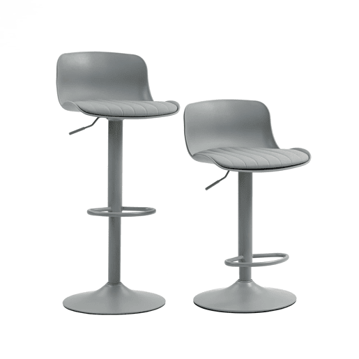 Conjunto de 2 bancos de bar 43×44×80 cm u2013 Giratórios a 360°, altura ajustável, assento em couro sintético e apoio para os pés u2013 Cinza Conjunto de 2 bancos de bar 43×44×80 cm u2013 Giratórios a 360°, altura ajustável, assento em couro sintético e apoio para os pés u2013 Cinza