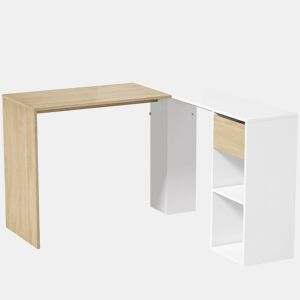 HOMCOM Secretária de Canto com Gaveta e 2 Prateleiras, 120x110 cm, Secretária em L com Arrumação, Branco e Natural
