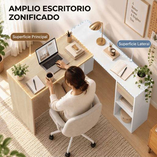 HOMCOM Secretária de Canto com Gaveta e 2 Prateleiras, 120x110 cm, Secretária em L com Arrumação, Branco e Natural HOMCOM Secretária de Canto com Gaveta e 2 Prateleiras, 120x110 cm, Secretária em L com Arrumação, Branco e Natural