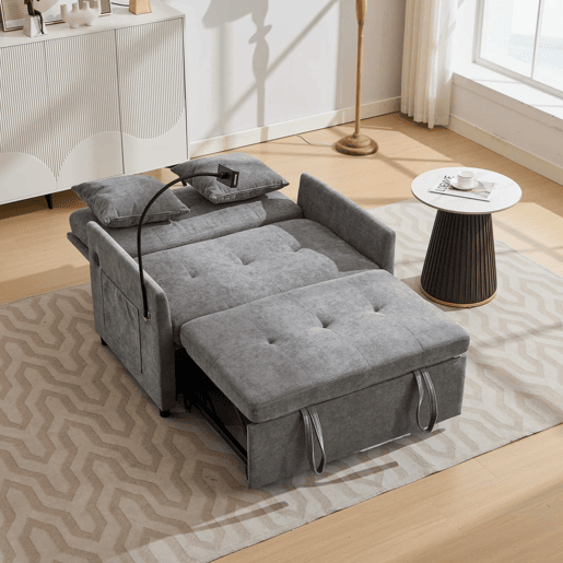 Sofá-cama individual 109×72×83,5 cm - Sofá-cama dobrável multifuncional em tecido, 1 lugar - Cinzento Sofá-cama individual 109×72×83,5 cm - Sofá-cama dobrável multifuncional em tecido, 1 lugar - Cinzento