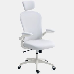 Cadeira de Escritório em Malha, Cadeira Giratória com Função de Inclinação Encosto Alto Apoio de Cabeça Ajustável Suporte Lombar 4D Braços Dobráveis Altura Ajustável Branco, 62x64x120 cm