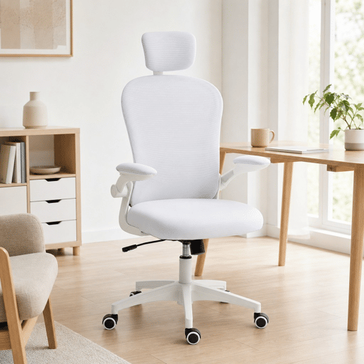 Cadeira de Escritório em Malha, Cadeira Giratória com Função de Inclinação Encosto Alto Apoio de Cabeça Ajustável Suporte Lombar 4D Braços Dobráveis Altura Ajustável Branco, 62x64x120 cm Cadeira de Escritório em Malha, Cadeira Giratória com Função de Inclinação Encosto Alto Apoio de Cabeça Ajustável Suporte Lombar 4D Braços Dobráveis Altura Ajustável Branco, 62x64x120 cm