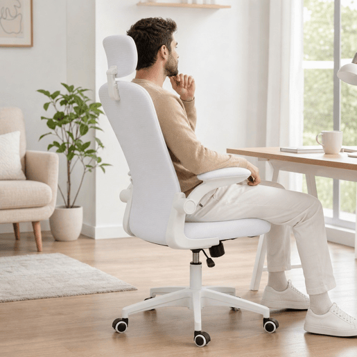 Cadeira de Escritório em Malha, Cadeira Giratória com Função de Inclinação Encosto Alto Apoio de Cabeça Ajustável Suporte Lombar 4D Braços Dobráveis Altura Ajustável Branco, 62x64x120 cm Cadeira de Escritório em Malha, Cadeira Giratória com Função de Inclinação Encosto Alto Apoio de Cabeça Ajustável Suporte Lombar 4D Braços Dobráveis Altura Ajustável Branco, 62x64x120 cm