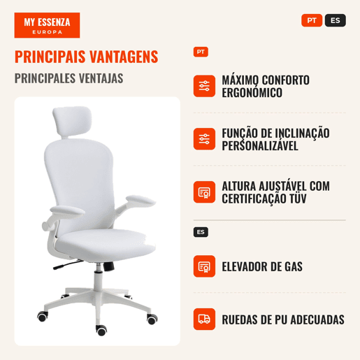 Cadeira de Escritório em Malha, Cadeira Giratória com Função de Inclinação Encosto Alto Apoio de Cabeça Ajustável Suporte Lombar 4D Braços Dobráveis Altura Ajustável Branco, 62x64x120 cm Cadeira de Escritório em Malha, Cadeira Giratória com Função de Inclinação Encosto Alto Apoio de Cabeça Ajustável Suporte Lombar 4D Braços Dobráveis Altura Ajustável Branco, 62x64x120 cm