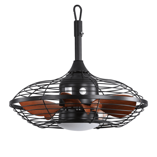 Ventilador de teto de 51 cm - LED de 18 W, 3 temperaturas de cor, 5 pás em ABS, motor CC, gancho para exterior - Preto
