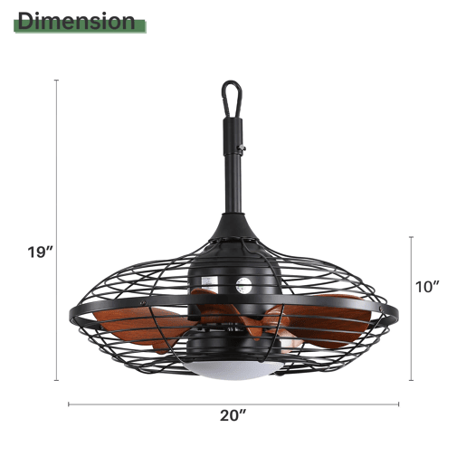 Ventilador de teto de 51 cm - LED de 18 W, 3 temperaturas de cor, 5 pás em ABS, motor CC, gancho para exterior - Preto