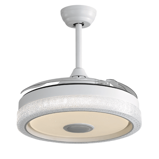 Ventilador de teto de 42 polegadas u2013 LED RGB de 32 W com 3 temperaturas de cor, 3 pás em ABS e motor CC u2013 branco Ventilador de teto de 42 polegadas u2013 LED RGB de 32 W com 3 temperaturas de cor, 3 pás em ABS e motor CC u2013 branco