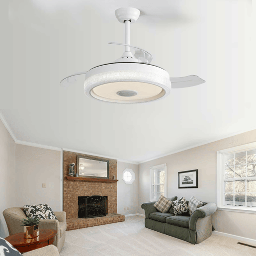 Ventilador de teto de 42 polegadas u2013 LED RGB de 32 W com 3 temperaturas de cor, 3 pás em ABS e motor CC u2013 branco Ventilador de teto de 42 polegadas u2013 LED RGB de 32 W com 3 temperaturas de cor, 3 pás em ABS e motor CC u2013 branco