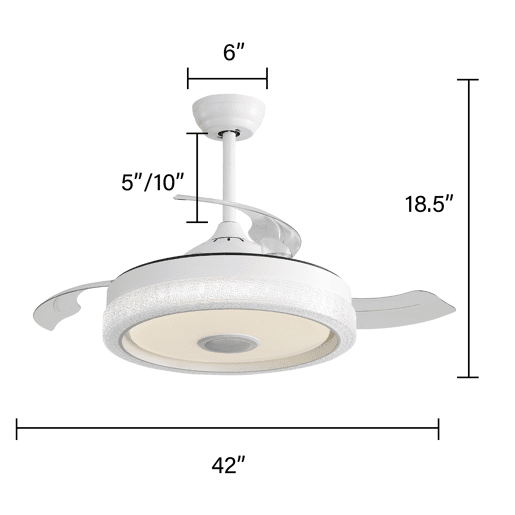 Ventilador de teto de 42 polegadas u2013 LED RGB de 32 W com 3 temperaturas de cor, 3 pás em ABS e motor CC u2013 branco Ventilador de teto de 42 polegadas u2013 LED RGB de 32 W com 3 temperaturas de cor, 3 pás em ABS e motor CC u2013 branco