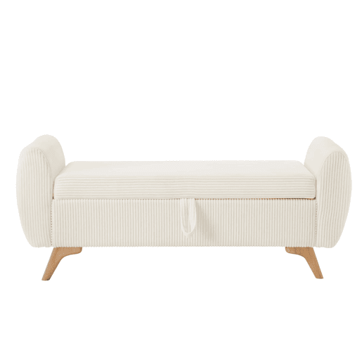 Banco dobrável em veludo 145×51×57 cm - Com espaço de arrumação e pés de madeira - Bege Banco dobrável em veludo 145×51×57 cm - Com espaço de arrumação e pés de madeira - Bege