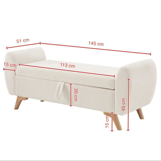 Banco dobrável em veludo 145×51×57 cm - Com espaço de arrumação e pés de madeira - Bege Banco dobrável em veludo 145×51×57 cm - Com espaço de arrumação e pés de madeira - Bege