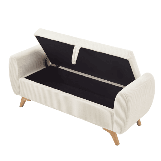 Banco dobrável em veludo 145×51×57 cm - Com espaço de arrumação e pés de madeira - Bege Banco dobrável em veludo 145×51×57 cm - Com espaço de arrumação e pés de madeira - Bege