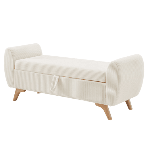 Banco dobrável em veludo 145×51×57 cm - Com espaço de arrumação e pés de madeira - Bege Banco dobrável em veludo 145×51×57 cm - Com espaço de arrumação e pés de madeira - Bege