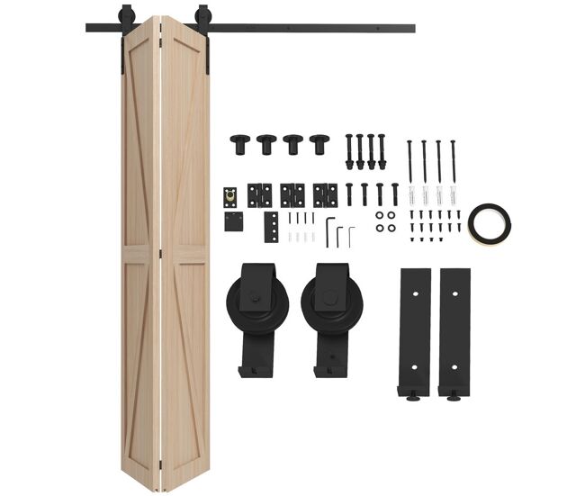 Homcom 5ft/152cm herrajes para puerta corredera plegable kit de accesorios para puertas corredizas con riel para granero negro