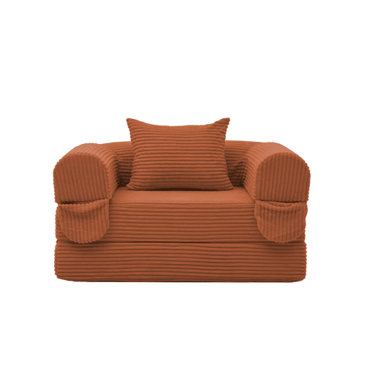 Poltrona-cama individual 120x85x65 cm - 2 em 1, dobrável, estofada em veludo cotelê - Laranja