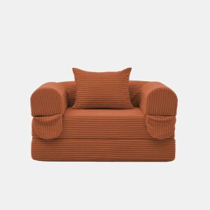 Poltrona-cama individual 120x85x65 cm - 2 em 1, dobrável, estofada em veludo cotelê - Laranja