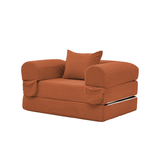 Poltrona-cama individual 120x85x65 cm - 2 em 1, dobrável, estofada em veludo cotelê - Laranja