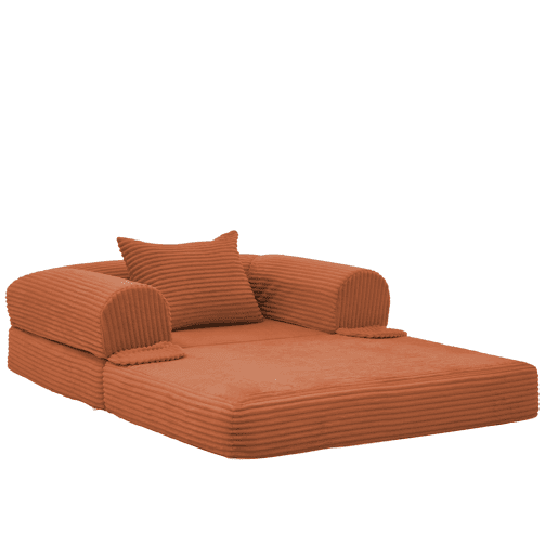 Poltrona-cama individual 120x85x65 cm - 2 em 1, dobrável, estofada em veludo cotelê - Laranja