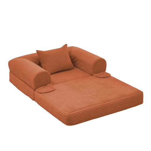 Poltrona-cama individual 120x85x65 cm - 2 em 1, dobrável, estofada em veludo cotelê - Laranja