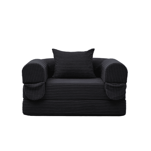 Poltrona-cama individual dobrável u2013 Estofada em veludo cotelê, transformável e multifuncional para espaços pequenos u2013 Preto Poltrona-cama individual dobrável u2013 Estofada em veludo cotelê, transformável e multifuncional para espaços pequenos u2013 Preto