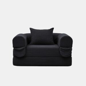 Poltrona-cama individual dobrável u2013 Estofada em veludo cotelê, transformável e multifuncional para espaços pequenos u2013 Preto