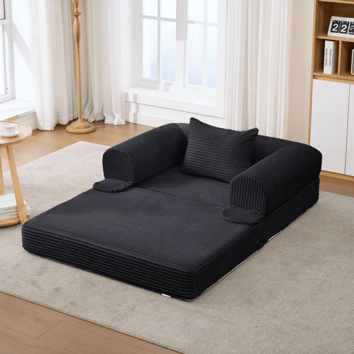 Poltrona-cama individual dobrável u2013 Estofada em veludo cotelê, transformável e multifuncional para espaços pequenos u2013 Preto Poltrona-cama individual dobrável u2013 Estofada em veludo cotelê, transformável e multifuncional para espaços pequenos u2013 Preto