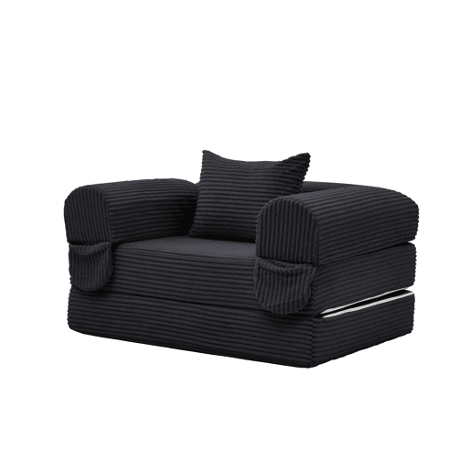 Poltrona-cama individual dobrável u2013 Estofada em veludo cotelê, transformável e multifuncional para espaços pequenos u2013 Preto Poltrona-cama individual dobrável u2013 Estofada em veludo cotelê, transformável e multifuncional para espaços pequenos u2013 Preto