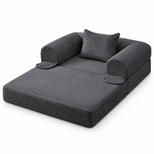 Sofá modular de 3 lugares - 1 lugar + 2 lugares, veludo canelado, sem estrutura, estofamento espesso - Cinzento